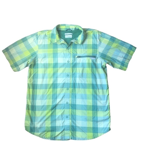 Columbia Plaid Snap Front Shirt M Omni-Shade Sun Protection Vented Short Sleeve - Picture 1 of 6